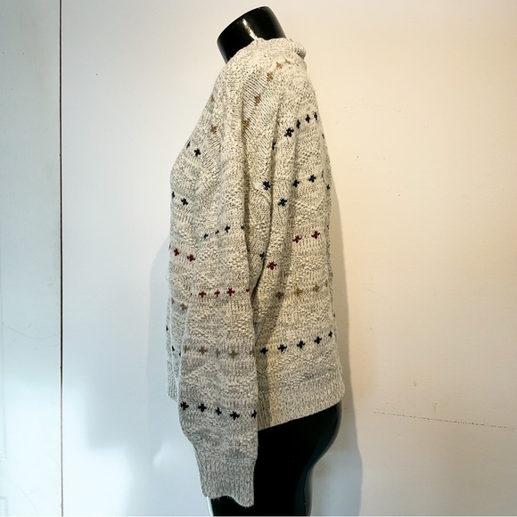 22. VINTAGE Italy Grey Knit Cozy Cottagecore Sweater With Multi Color Dots - Picture 9 of 10